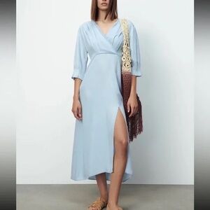 Zara Light Blue Midi Dress with Slit